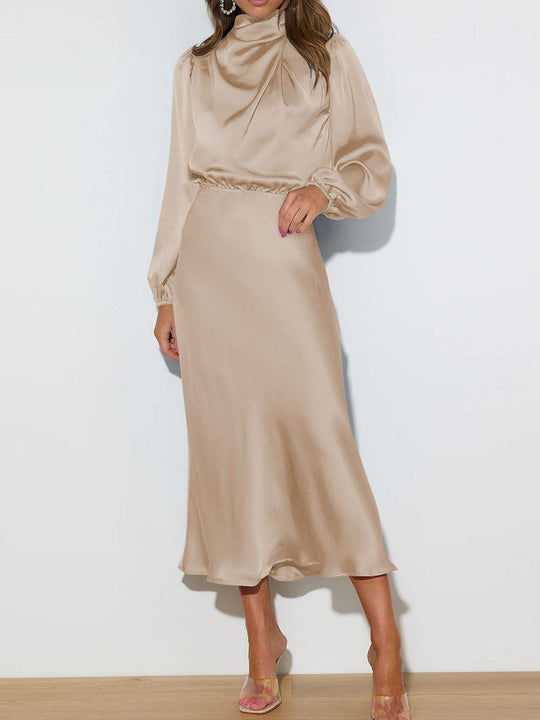 High-end Elegant Satin Long-sleeved Loose Dress