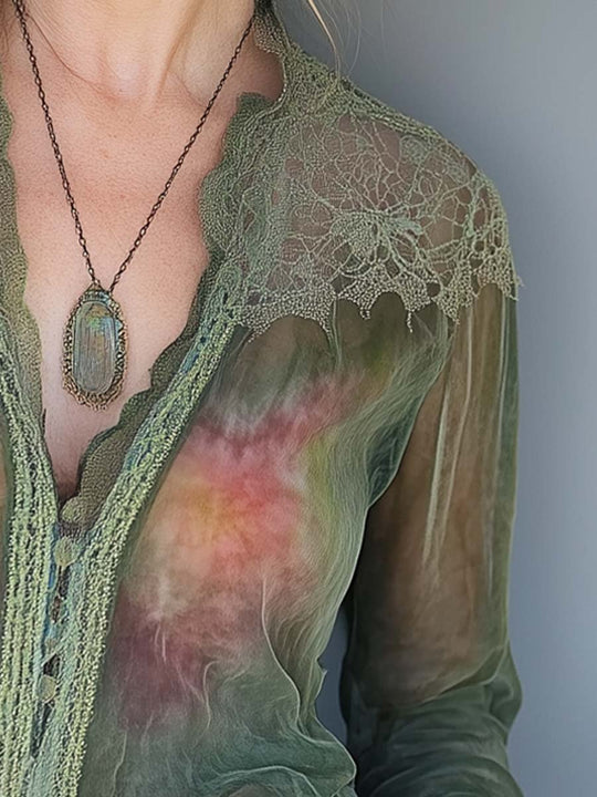 Tie-Dyed Chiffon Lace Shirt