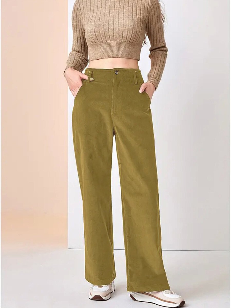 High Waist Slim Casual Drape Straight Pants