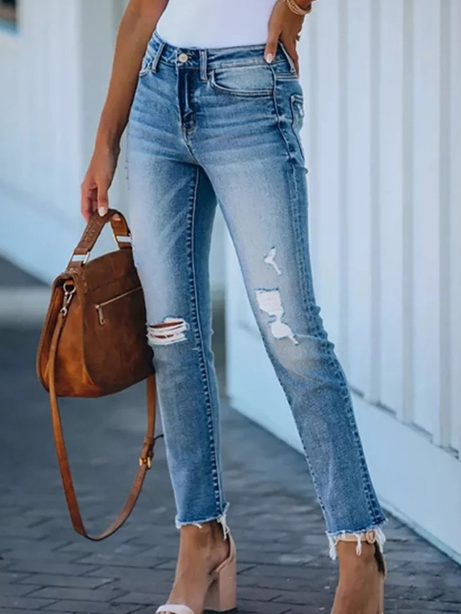 Slim-fit Fringed Stretch-ripped Jeans