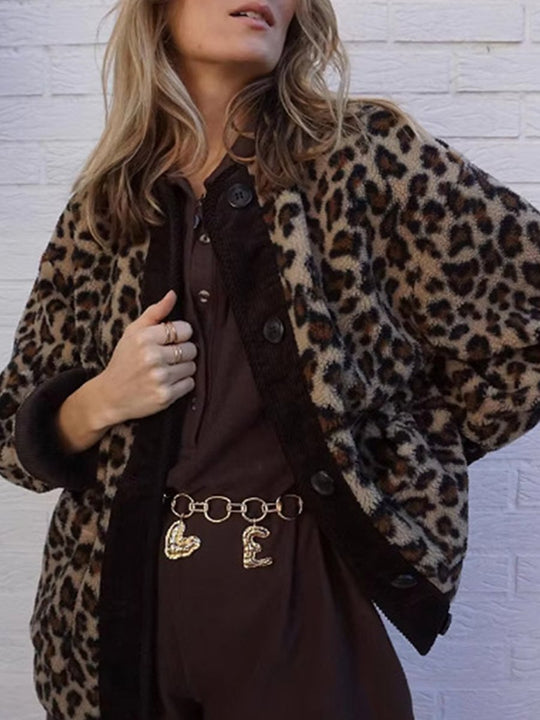 Fashion Leopard Print Casual Loose Plush Jacket