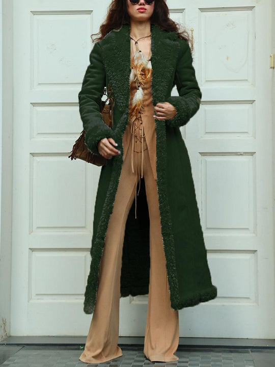 Stylish Windproof Fur Lined Thick Suede Long Coat