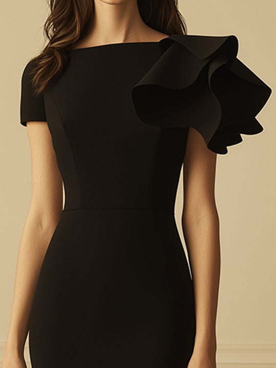 Women's Black Elegant Ruffle Sleeve Gown Dress