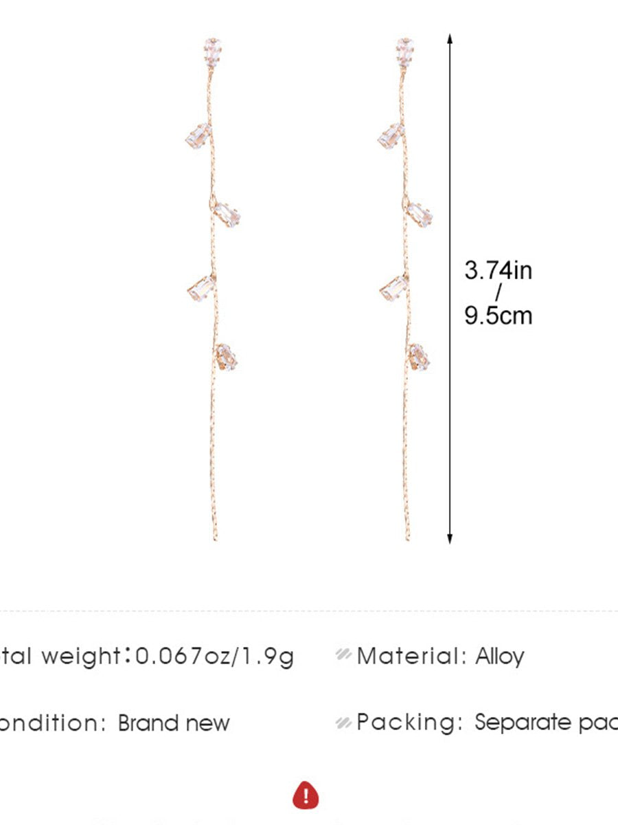 French Light Luxury Long Zircon Tassel Earrings