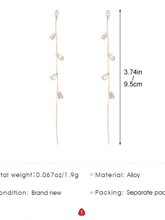 French Light Luxury Long Zircon Tassel Earrings