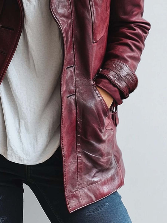 Women's Vintage Burgundy Leather Jacket