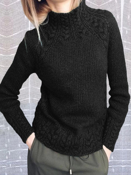 Fashion Solid Color Cable Knitted Sweater