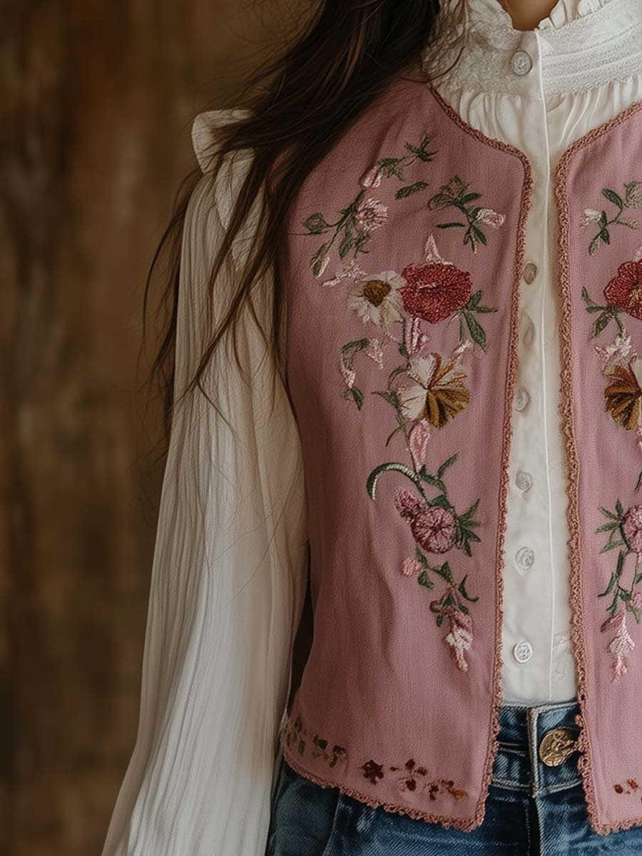 Blush Garden Embroidered Vest