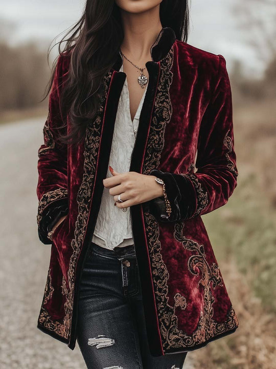 Women's Vintage Paisley Long Sleeves Velvet Jacket