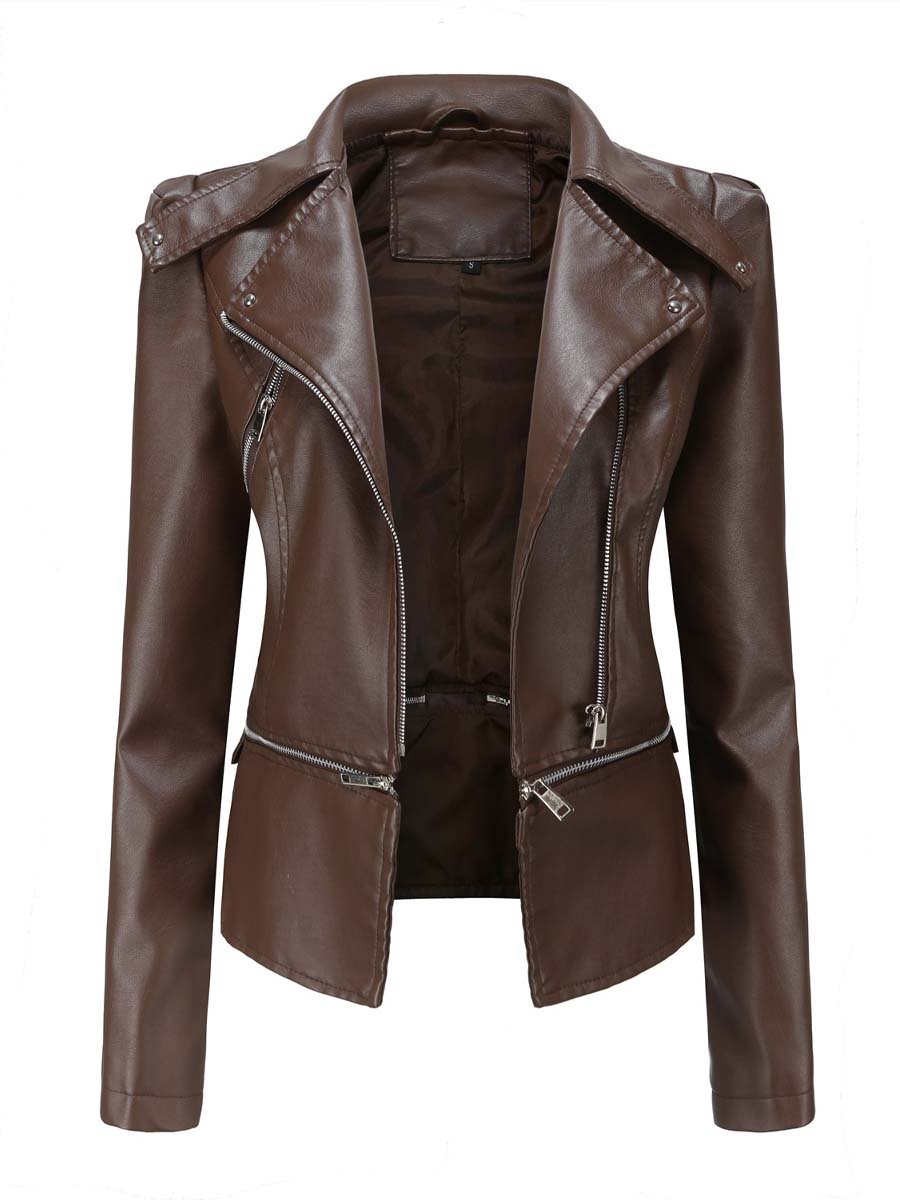 Women's Casual Leather Jacket With Detachable Hem