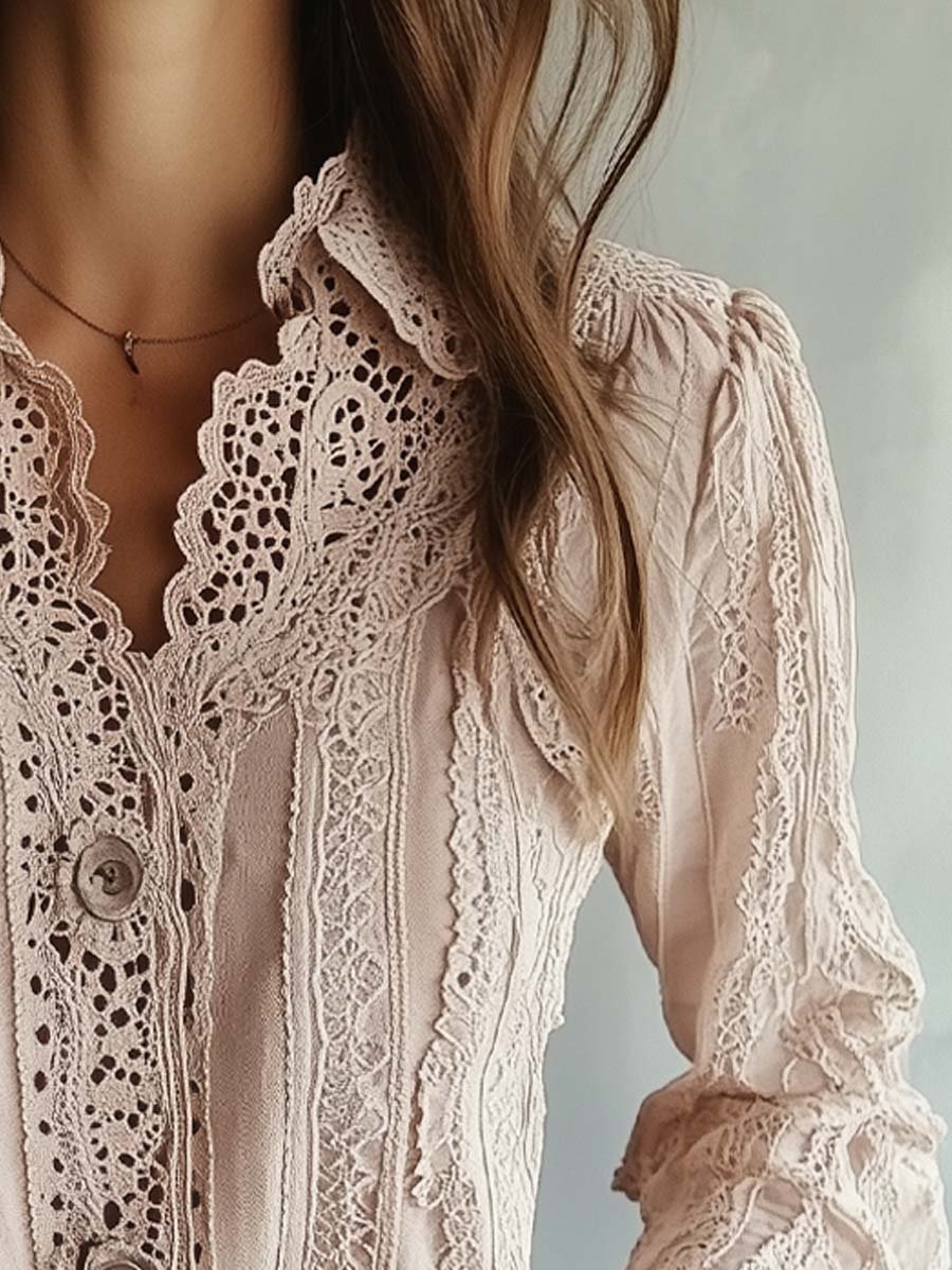 Romantic Lace Button-Up Blouse