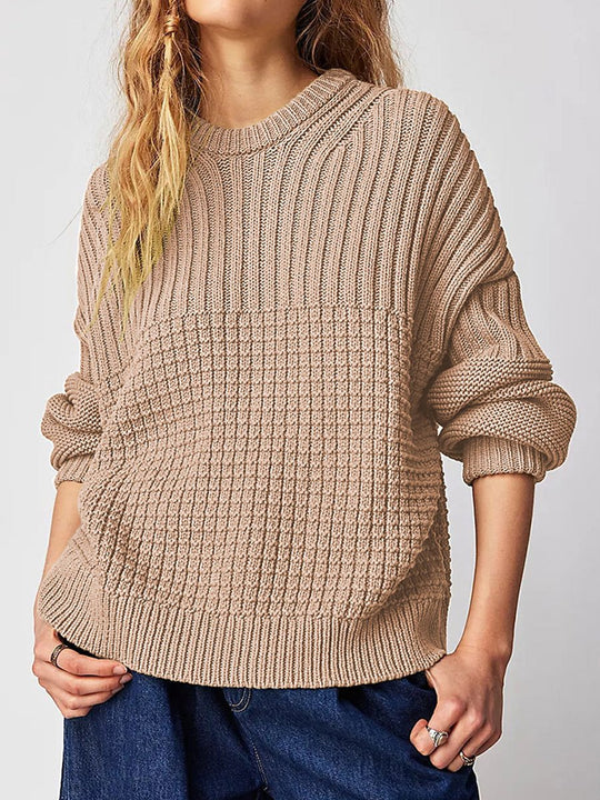 Round Neck Solid Color Loose Pullover Sweater