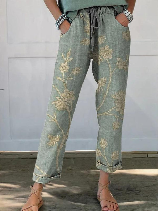 Cotton and Linen All-match Printed Casual Pants