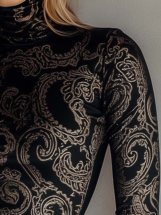 Women's Vintage Paisley Turtleneck T-Shirt