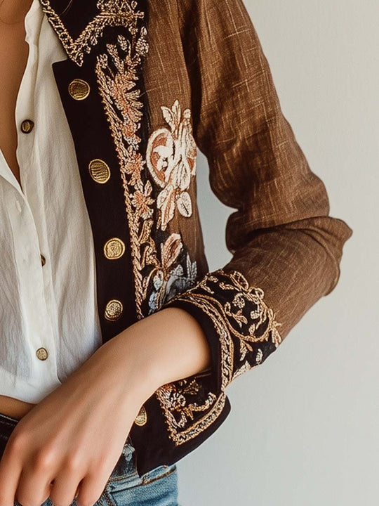 Women's Vintage Embroidered Cotton Linen Jacket