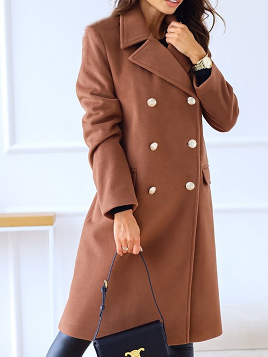 Lapel Double-breasted Simple Long-sleeved Woolen Coat