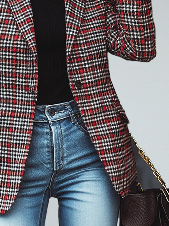 Retro Casual Red Plaid Blazer