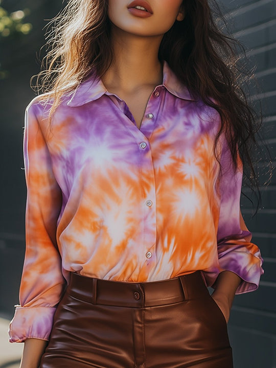 Trendy Retro Color Tie-dye Button-down Shirt