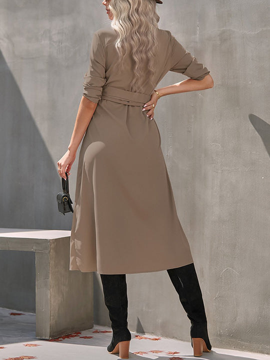 Solid Color Cardigan Long Sleeve Swing Maxi Dress