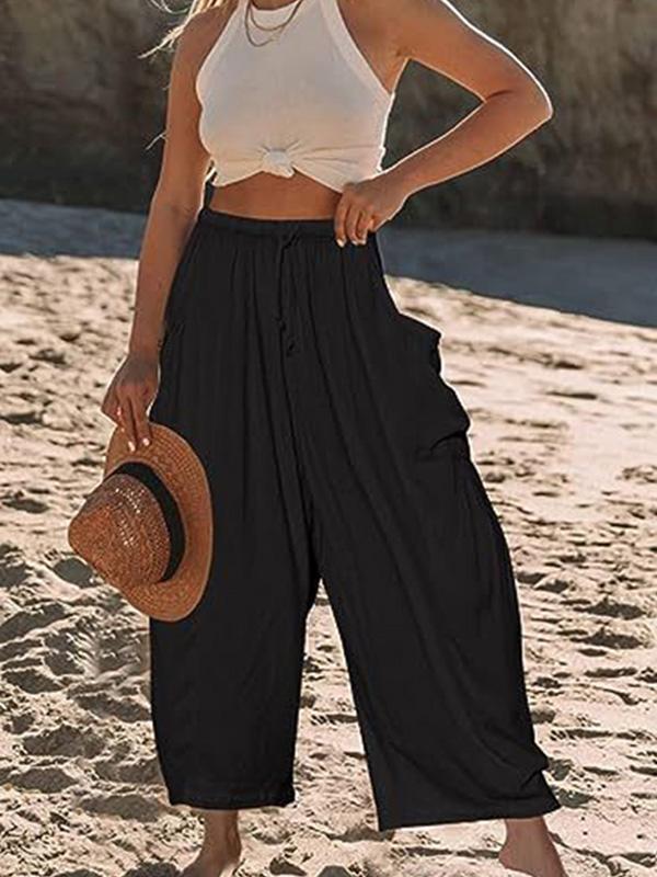 Elastic Waist Pleated Loose Casual Cotton and Linen High Waist Wide Leg Pants