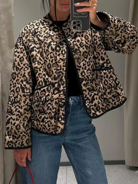 Fashionable Leopard Print Cotton Jacket