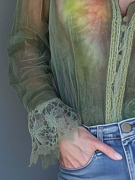 Tie-Dyed Chiffon Lace Shirt