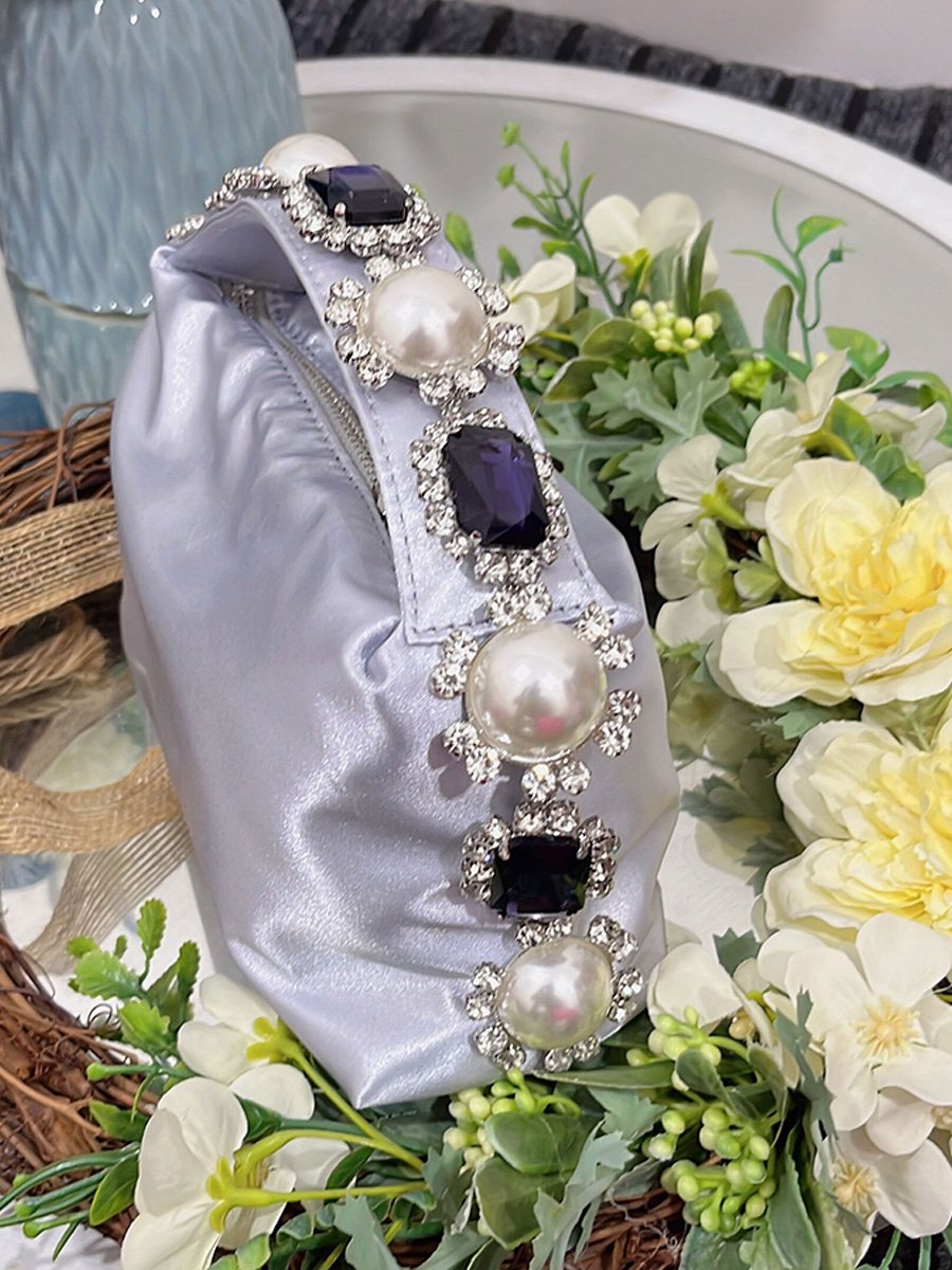 Diamond Pearl Satin Lunch Box Bag Evening Clutch