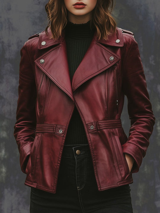 Fashion Retro Lapel Thick Leather Jacket