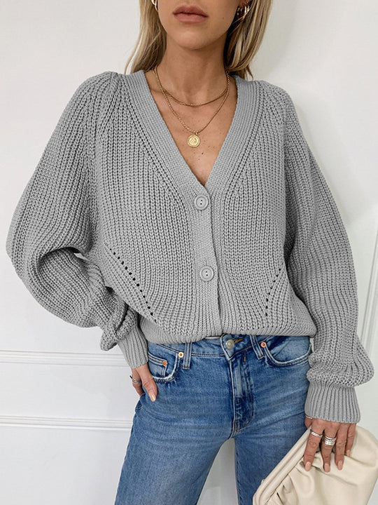 V-neck Basic All-match Daily Knitted Cardigan