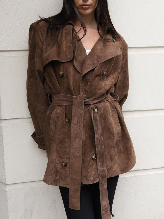 Fashion Suede Cropped Belted Jacket