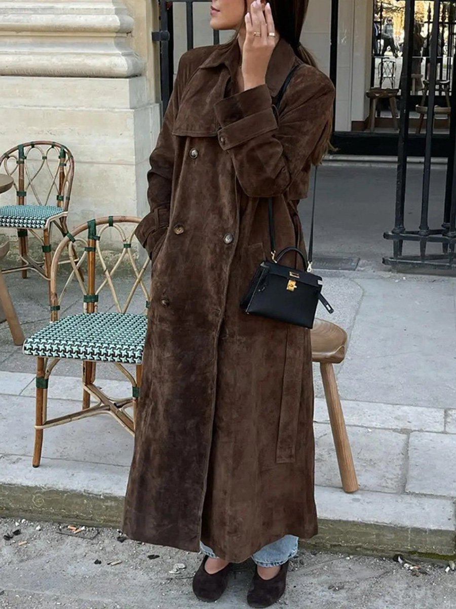 Vintage Loose Long Sleeve Belt Double Breasted Trench Coat