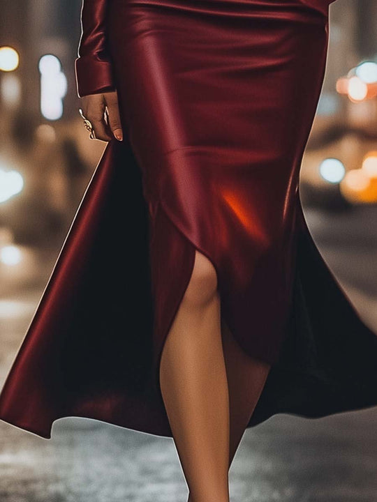 Women's Vintage Satin Long Sleeve Dress