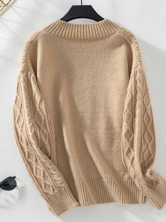 Solid Color Cable-Knit Longsleeved Sweater