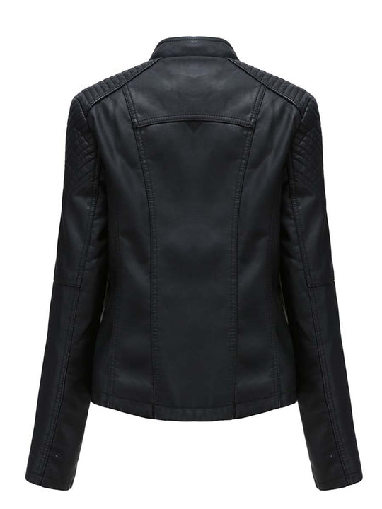 Vintage Cropped Slim Fit Leather Biker Jacket