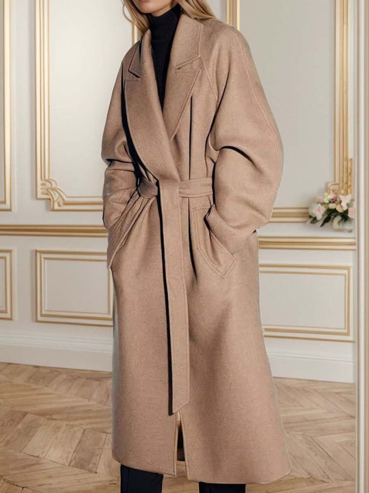 Ladies Thick Lapel Woolen Coat - Free Shipping