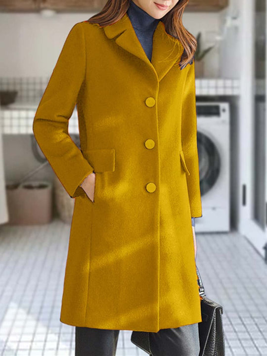 Women's Lapel Button Woolen Coat