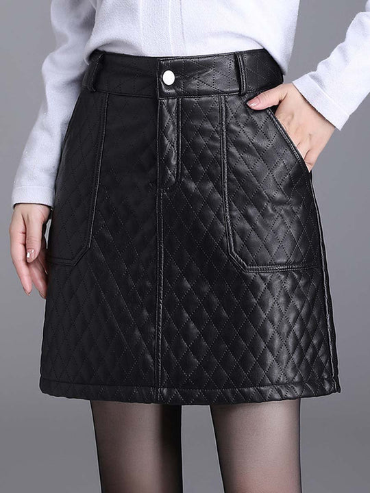 Diamond Quilted High Waist Leather Skirt