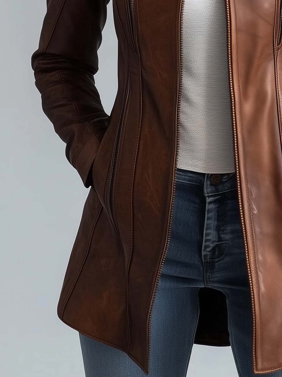 Women's Stand Collar Vintage Leather Jacket