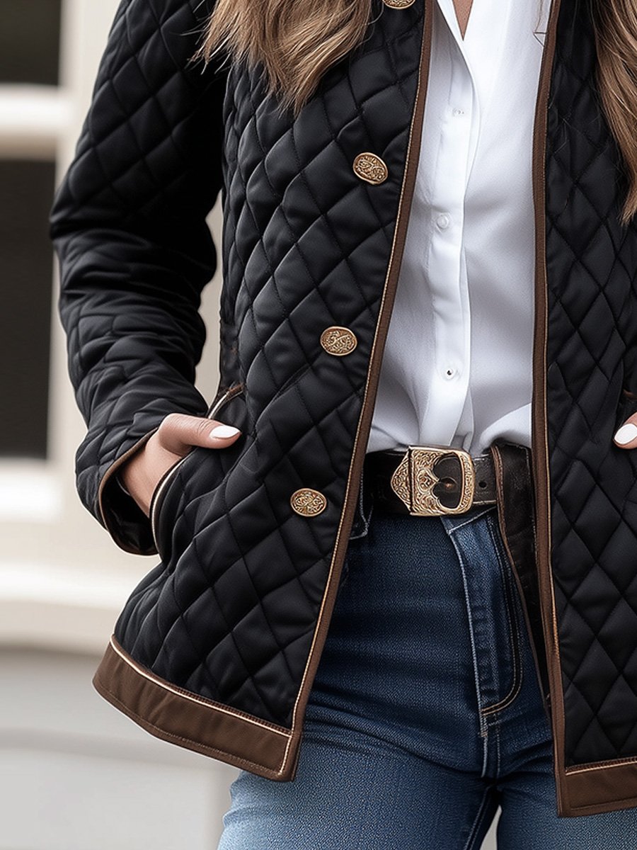 Casual Fashion Lapel Quilted Zippered Padded Jacket