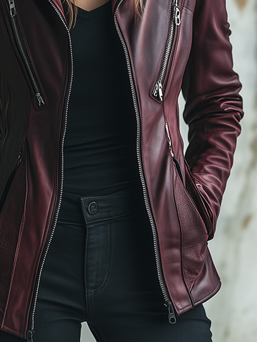 Fashion Retro Loose Hooded Zipper Windproof Leather Jacket