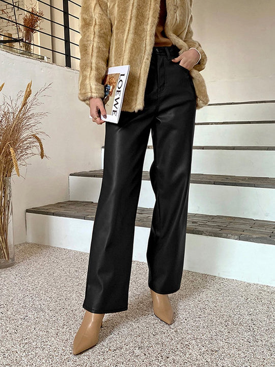 Casual Retro Drape Straight Leather Pants