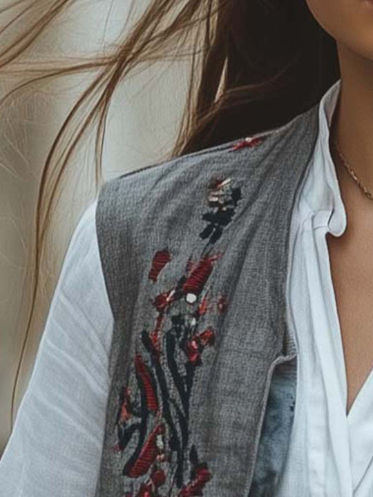 Rustic Embroidered Linen Vest