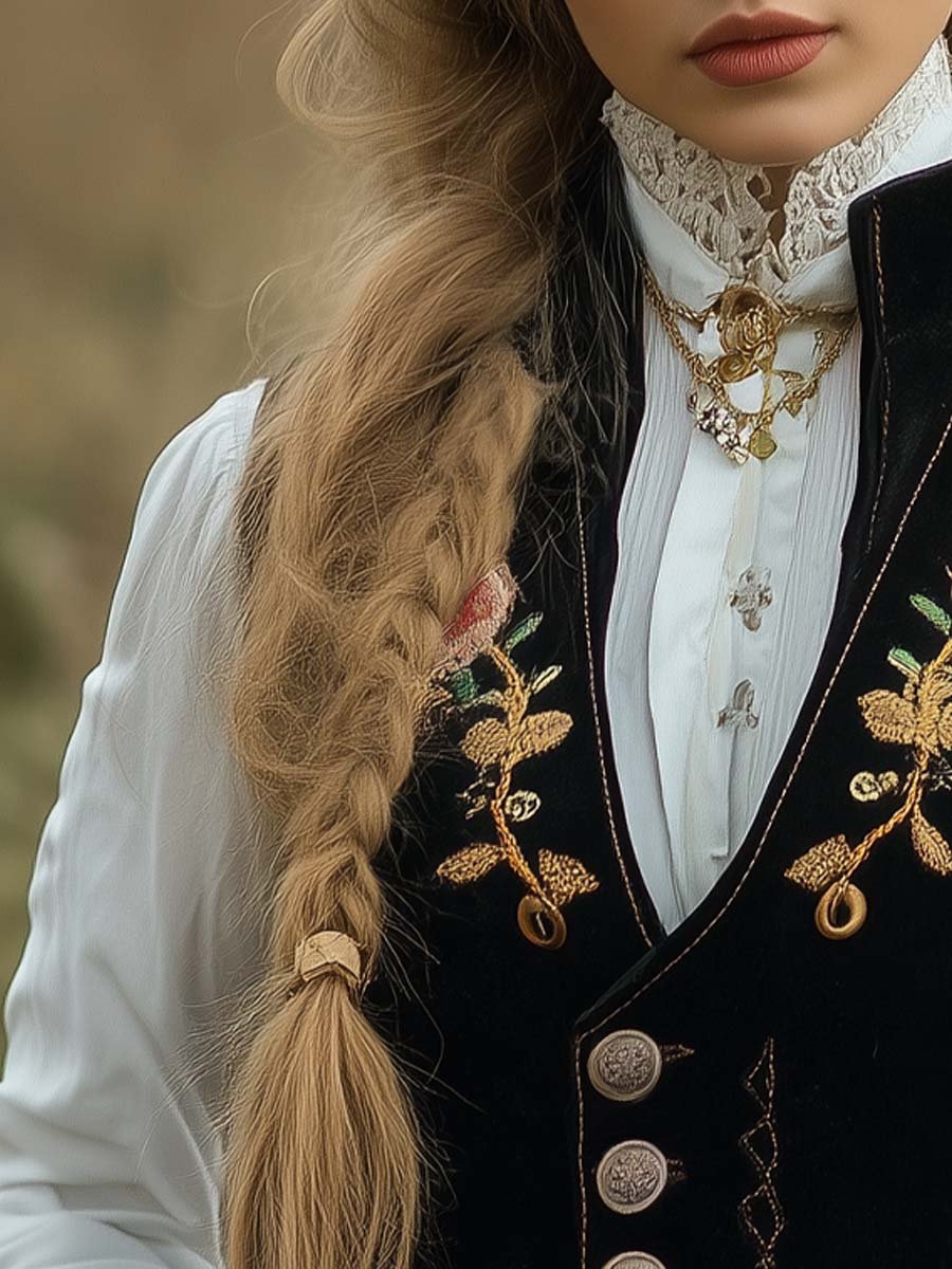 Vintage Floral Embroidered Suede Vest