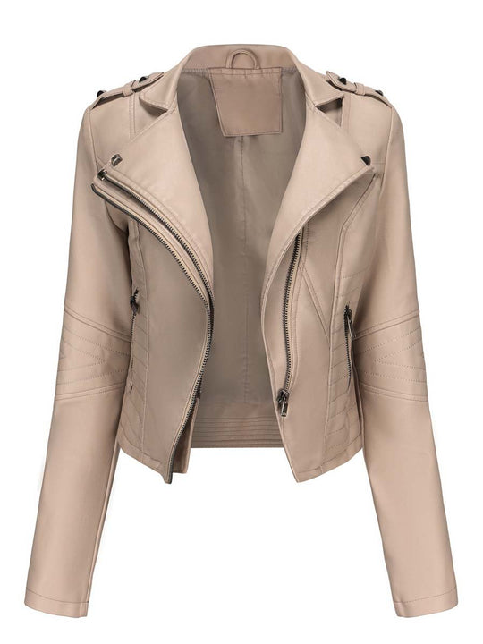 Women's Rivet Slim Fit Zipper Leather Jacket