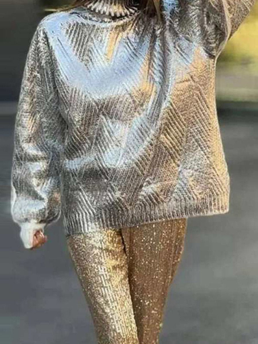 Casual Metallic Turtleneck Knitted Warm Sweater