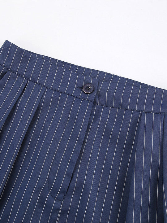 Casual Navy Blue Striped Wide-leg Pants