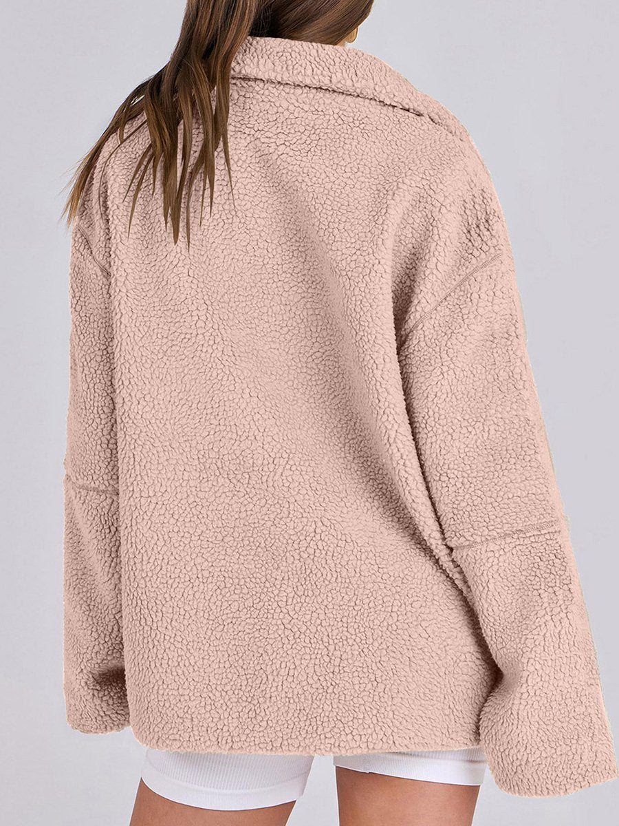 Women's Solid Color Lamb Wool High Collar Wool Coat