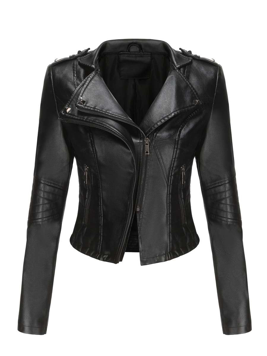 Women's Rivet Slim Fit Zipper Leather Jacket