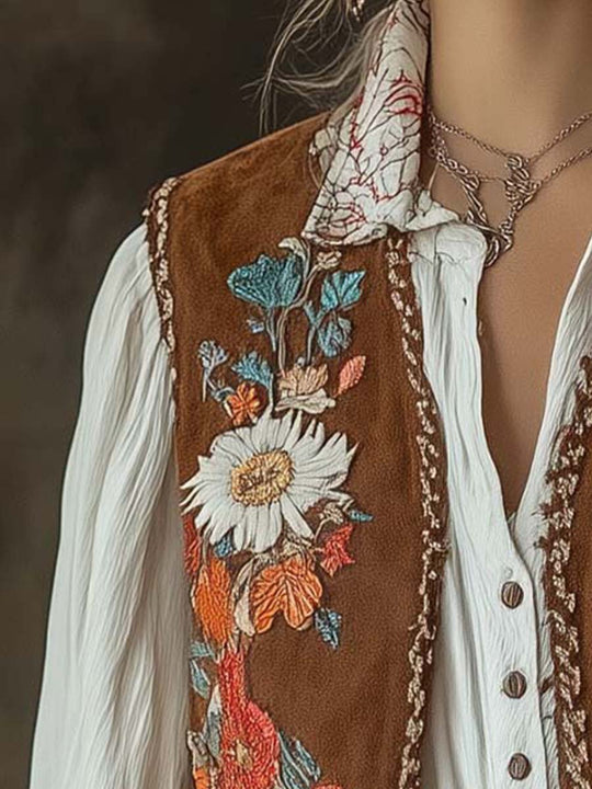 Women's Embroidered Vintage Suede Vest