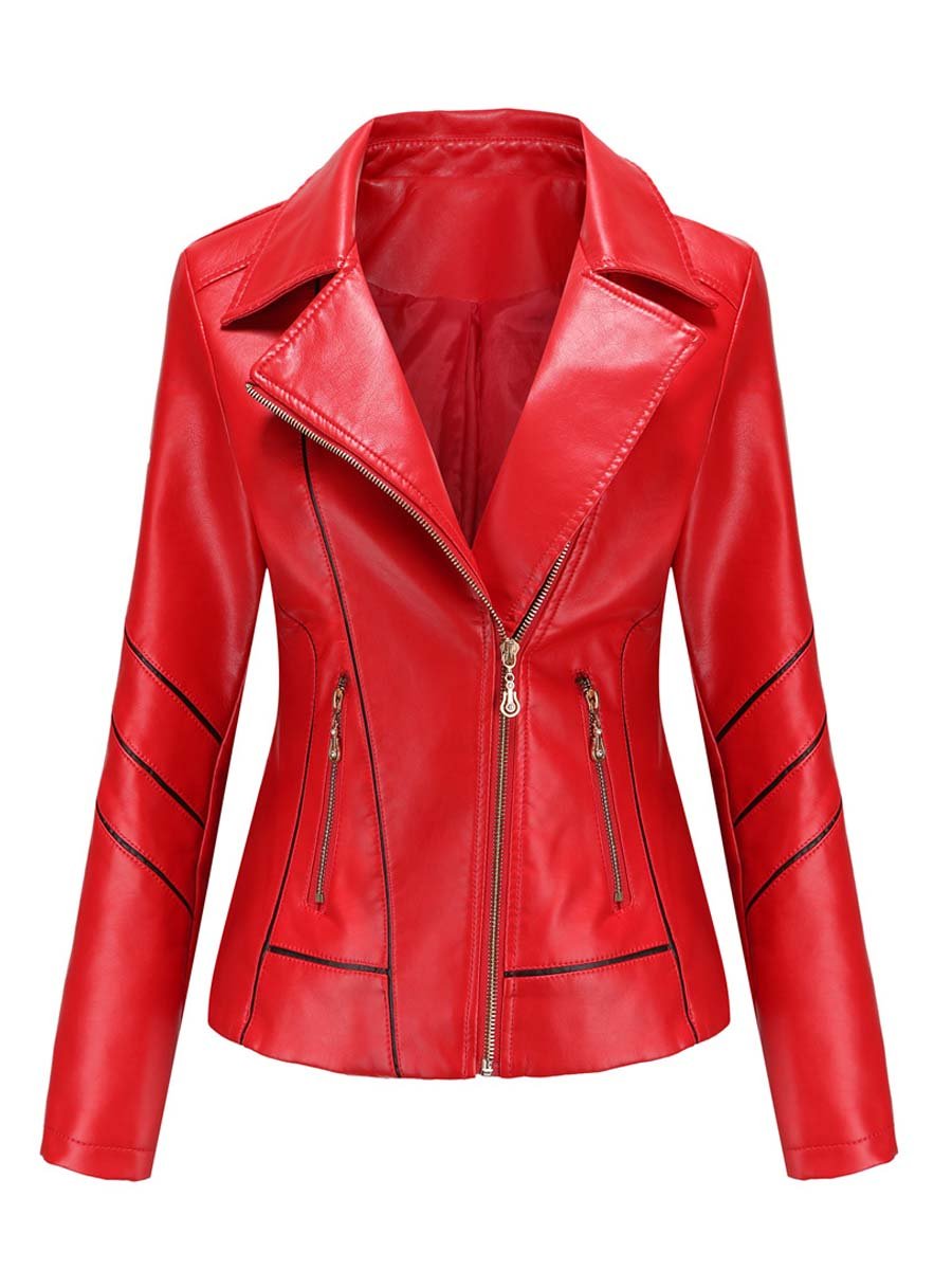 Women's Zipper Slim Leather Biker Jacket